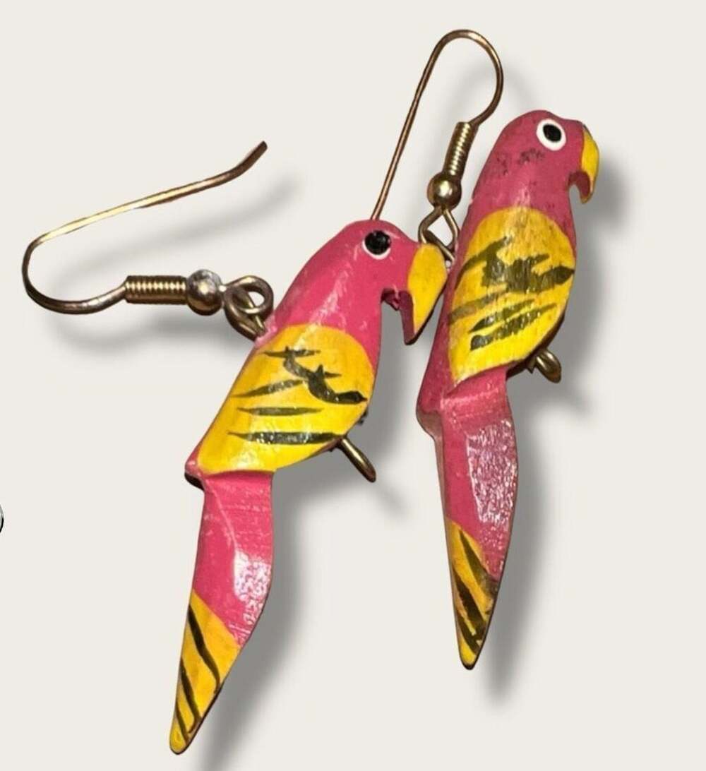 Bohemian Style Hand-Painted Wooden Parrot Earrings – 2” Dangle